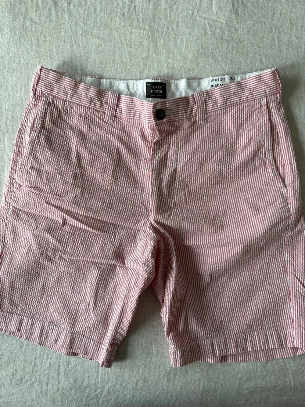 J. Crew Pink Striped Seersucker Flat Front Shorts